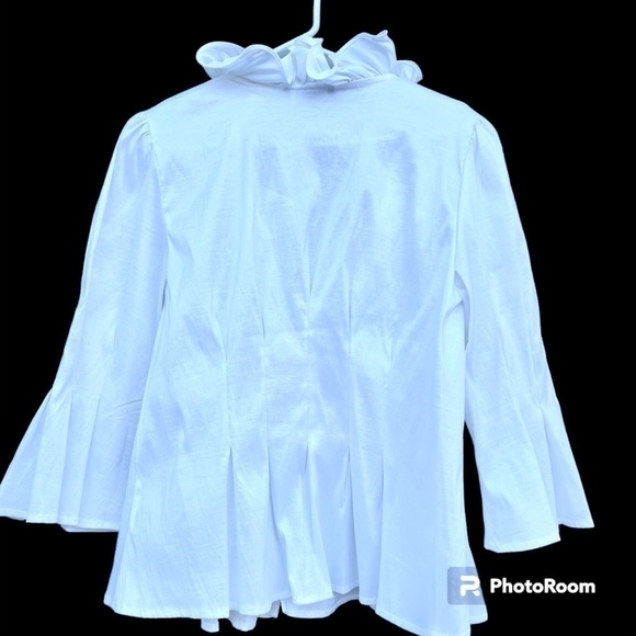 White Ruffle Evening Blouse with Rhinestone Buttons by Chetta B Blouse - Picture 3 of 9